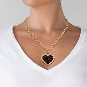 Jessica Simpson Gold Leopard Heart Pendant Necklace